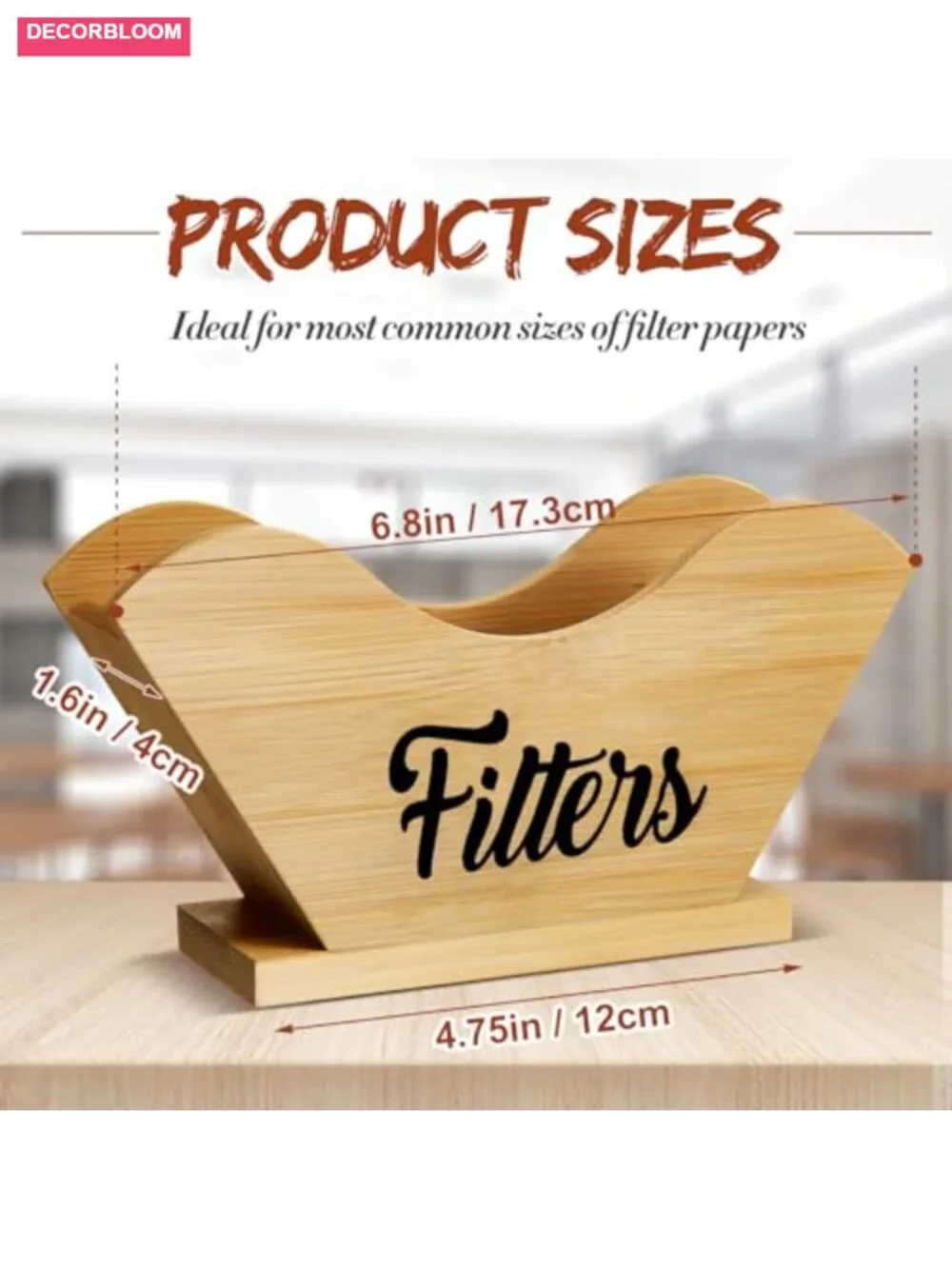 Solid Wood Farmhouse Coffee Filter Holder Storage Bamboo Color